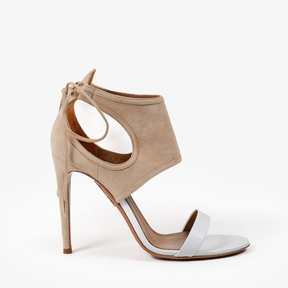 Aquazzura Beige & White Suede Sandals Heels - Picture 1 of 9